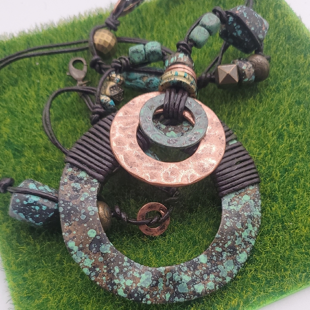 Turquoise and Copper Pendant Necklace 40 Inch N3810